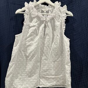 J. Crew White Eyelet Ruffle Blouse